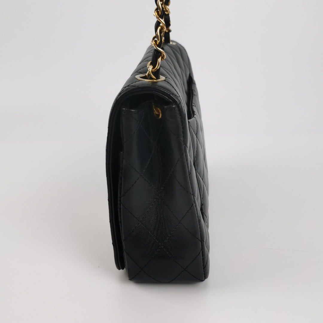 Chanel Vintage Classic Single Flap Bag Black Gold CC Logo