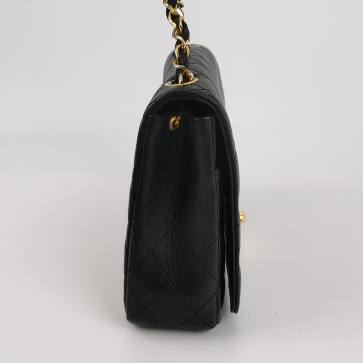 Chanel Vintage Classic Single Flap Bag Black Gold CC Logo