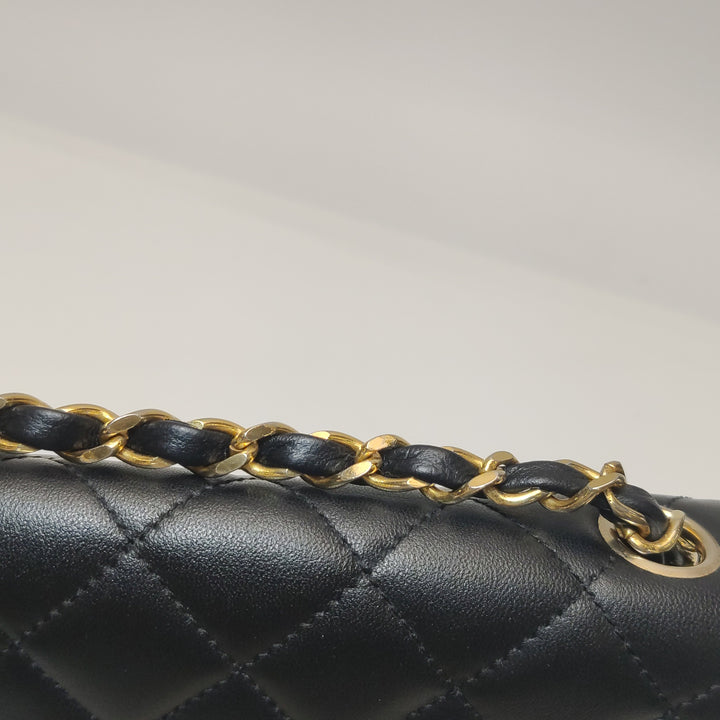 Chanel Vintage Classic Single Flap Bag Black Gold CC Logo