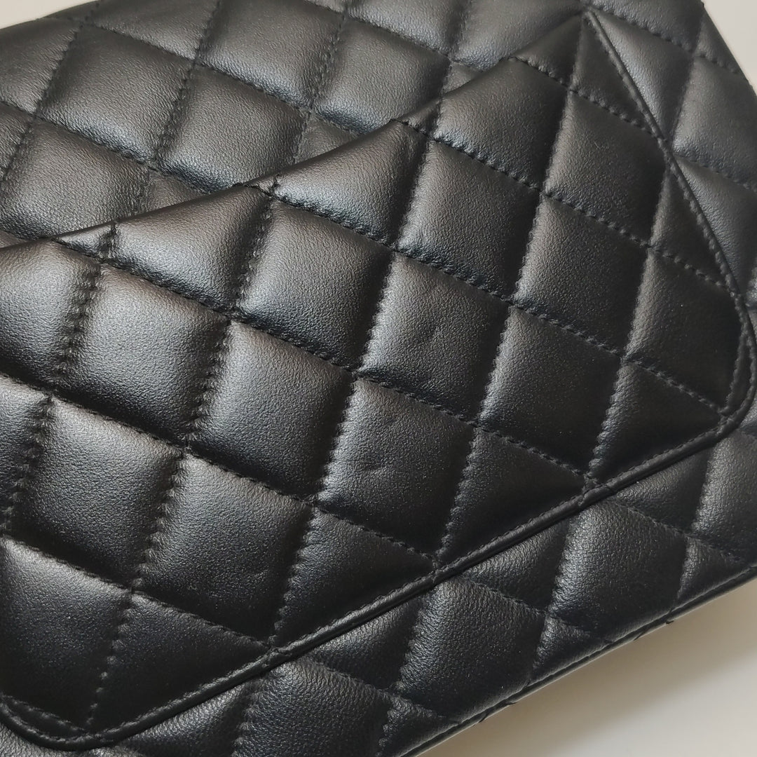 Chanel Vintage Classic Single Flap Bag Black Gold CC Logo