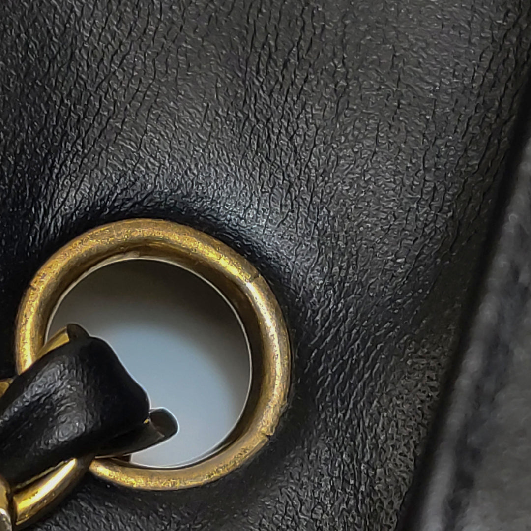 Chanel Vintage Classic Single Flap Bag Black Gold CC Logo
