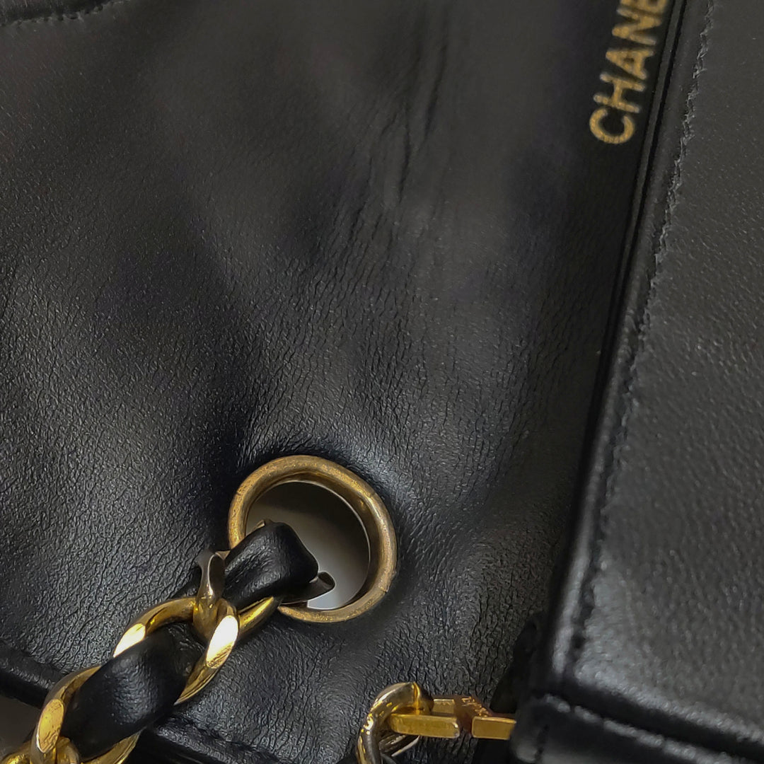 Chanel Vintage Classic Single Flap Bag Black Gold CC Logo