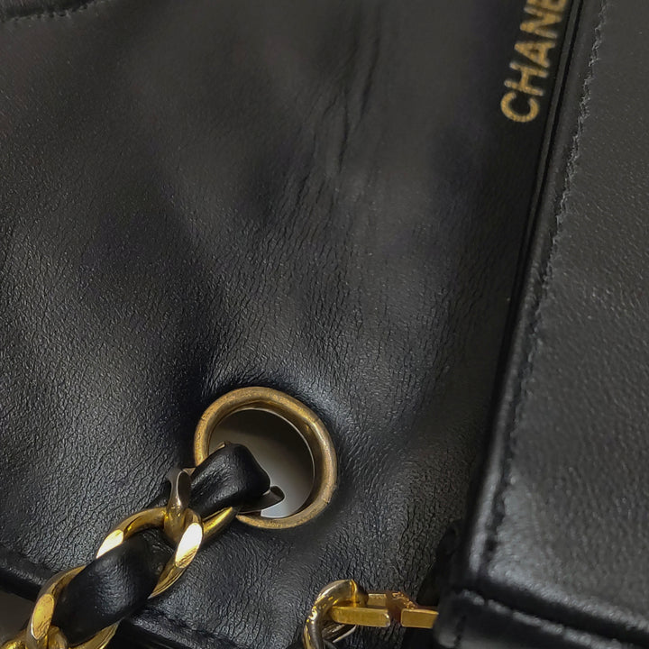 Chanel Vintage Classic Single Flap Bag Black Gold CC Logo