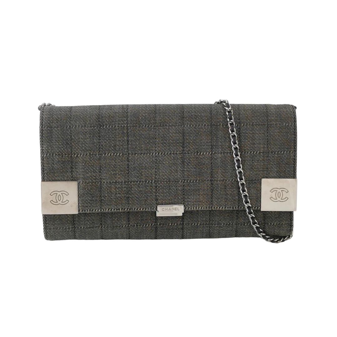 Chanel Chocolate Bar Coco Mark Clutch Bag Medium Denim Silver Hardware