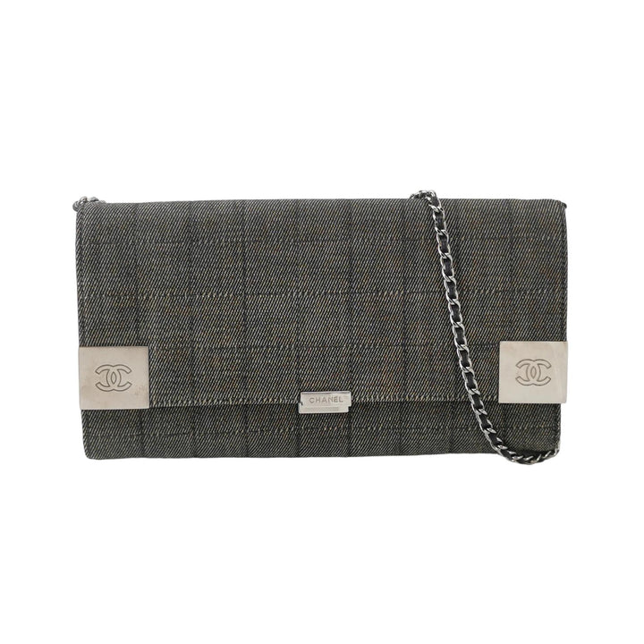 Chanel Chocolate Bar Coco Mark Clutch Bag Medium Denim Silver Hardware