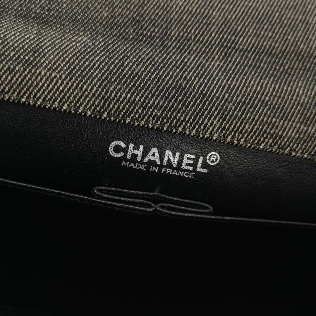 Chanel Chocolate Bar Coco Mark Clutch Bag Medium Denim Silver Hardware