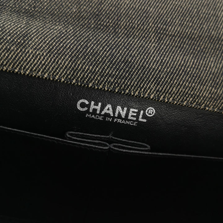 Chanel Chocolate Bar Coco Mark Clutch Bag Medium Denim Silver Hardware