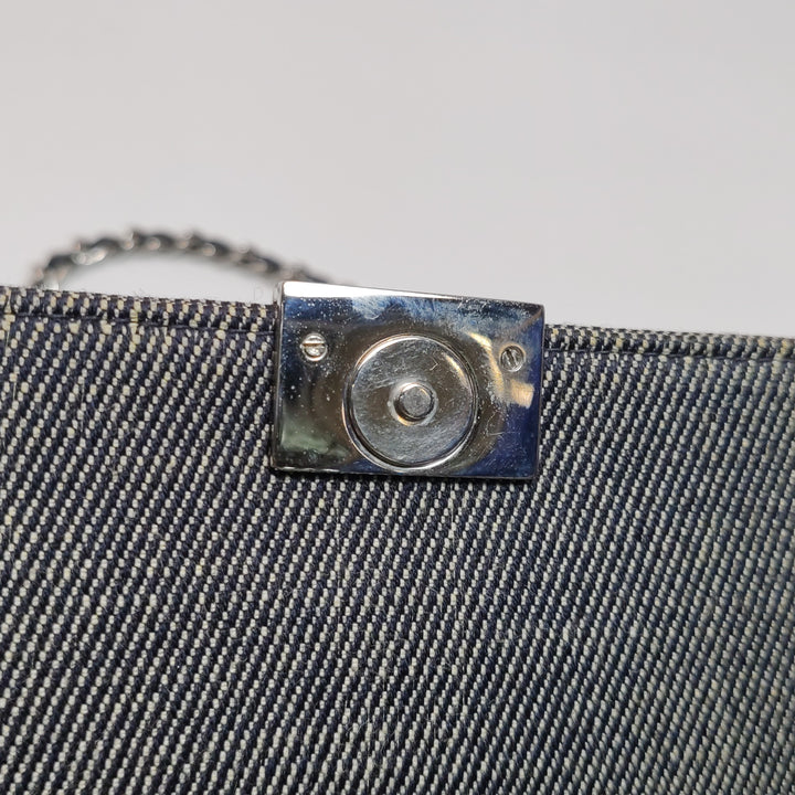 Chanel Chocolate Bar Coco Mark Clutch Bag Medium Denim Silver Hardware