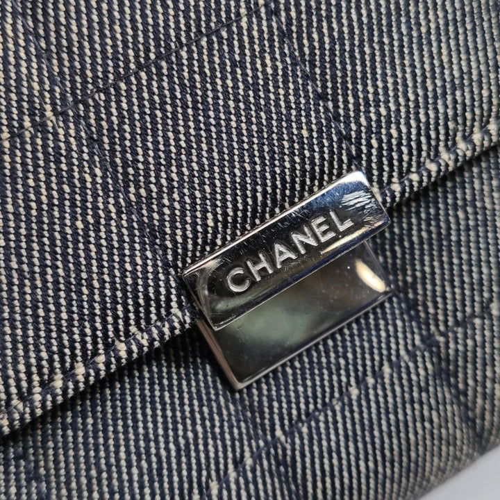 Chanel Chocolate Bar Coco Mark Clutch Bag Medium Denim Silver Hardware