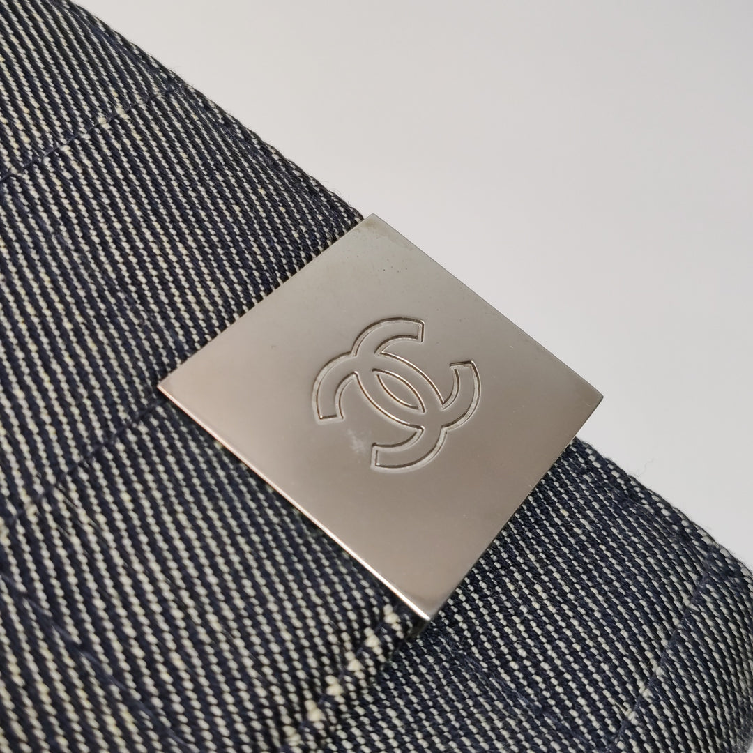 Chanel Chocolate Bar Coco Mark Clutch Bag Medium Denim Silver Hardware