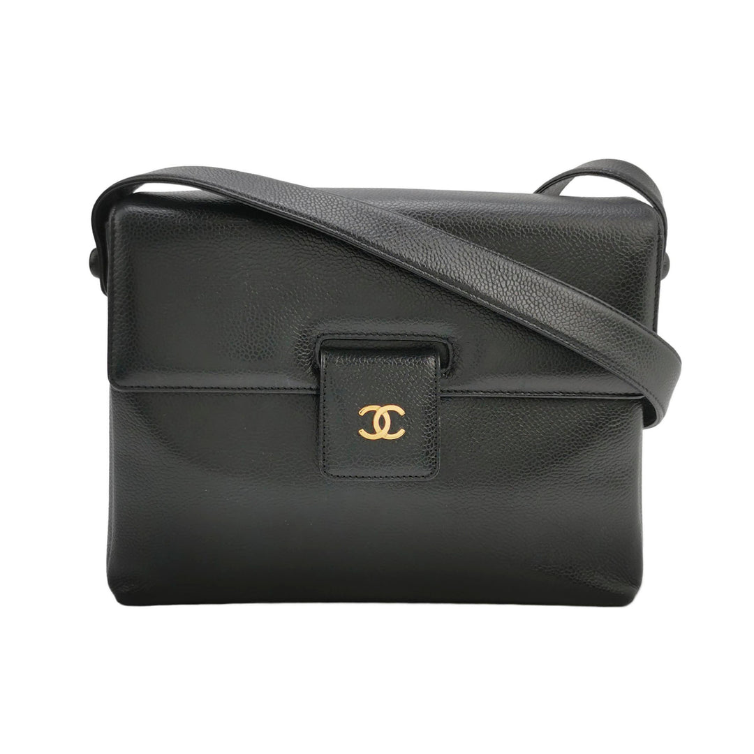 Chanel Vintage Square CC Flap Bag Medium Black Caviar Gold Hardware