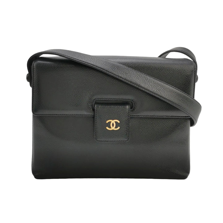 Chanel Vintage Square CC Flap Bag Medium Black Caviar Gold Hardware