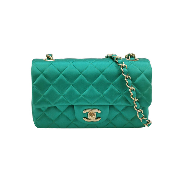 Chanel Mini Rectangle Classic Flap In Green Satin Limited Edition