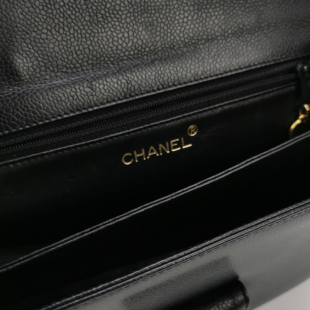 Chanel Vintage Square CC Flap Bag Medium Black Caviar Gold Hardware