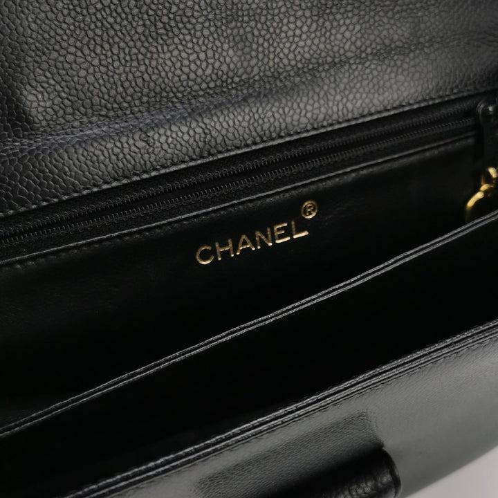 Chanel Vintage Square CC Flap Bag Medium Black Caviar Gold Hardware