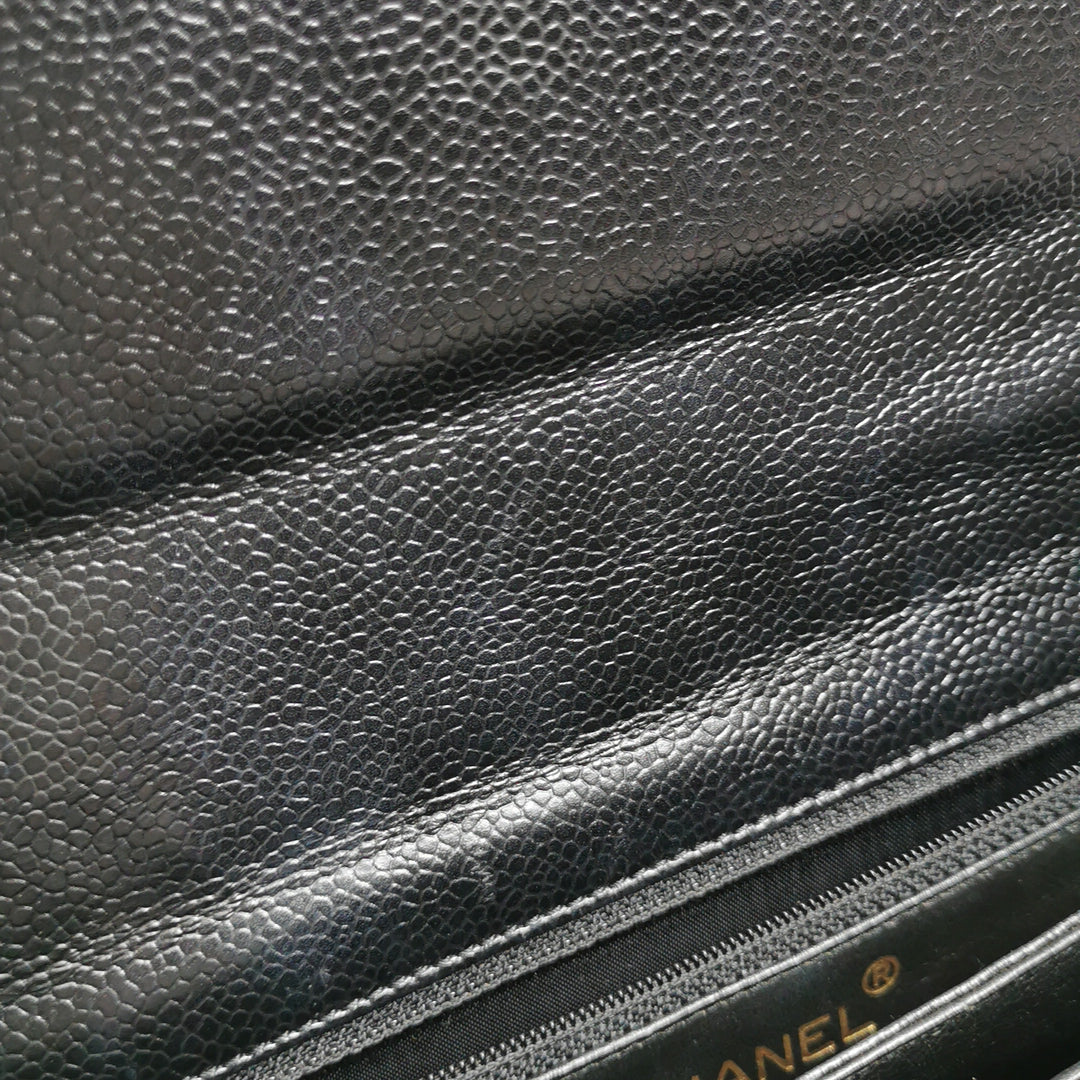 Chanel Vintage Square CC Flap Bag Medium Black Caviar Gold Hardware