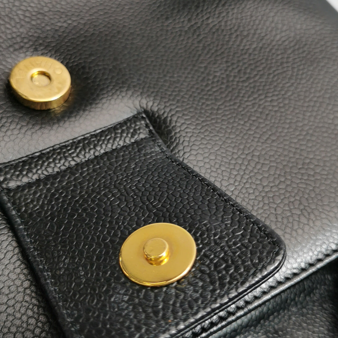 Chanel Vintage Square CC Flap Bag Medium Black Caviar Gold Hardware