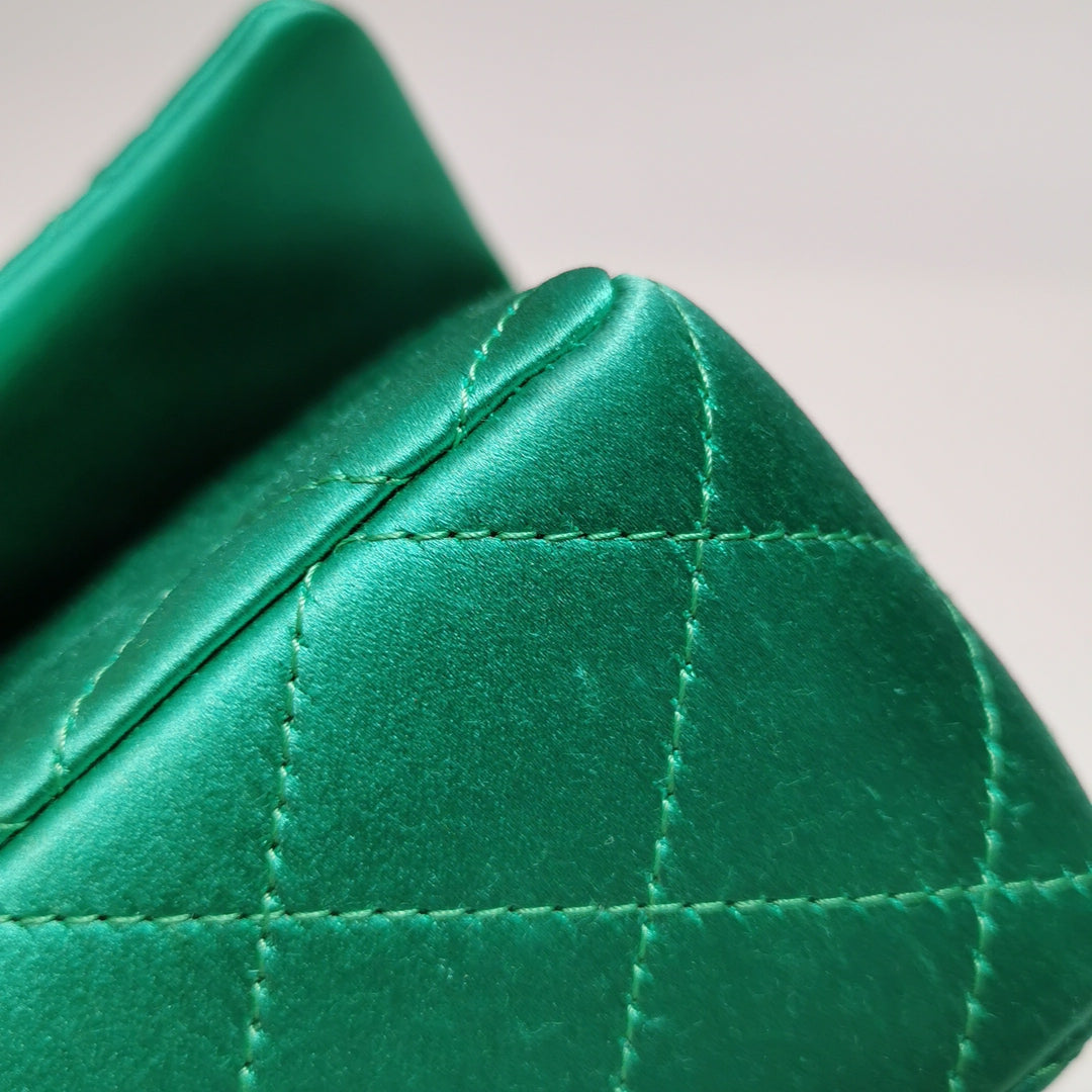 Chanel Mini Rectangle Classic Flap In Green Satin Limited Edition