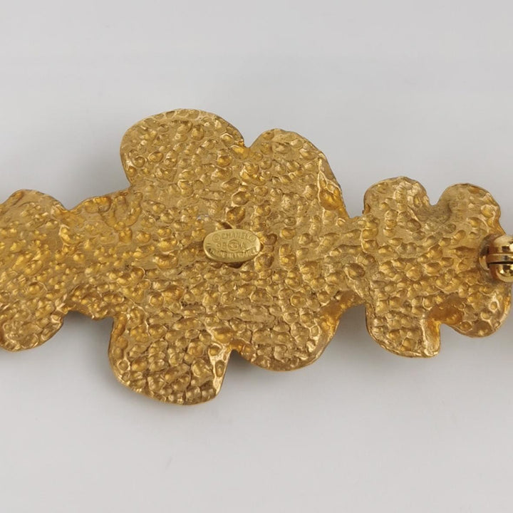 Chanel Vintage Camellia Gold Tone Brooch Pin