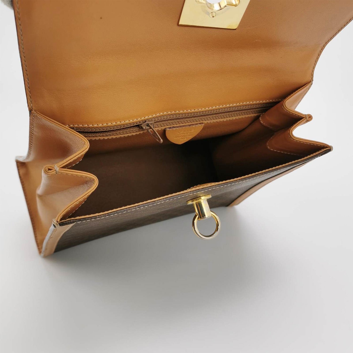 Celine Monogram Cognac Evening Top Handle Satchel Kelly Style Flap Bag at  1stDibs