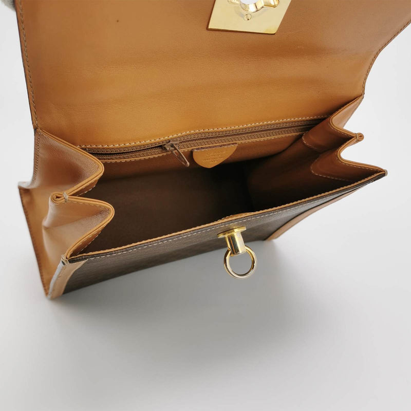 Celine Monogram Cognac Evening Top Handle Satchel Kelly Style Flap Bag