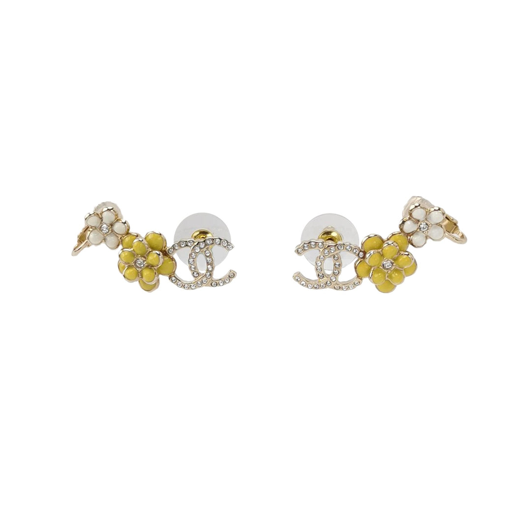 Chanel 2021 Strass & Resin Floral CC Ear Climber Earrings