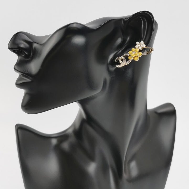 Chanel 2021 Strass & Resin Floral CC Ear Climber Earrings