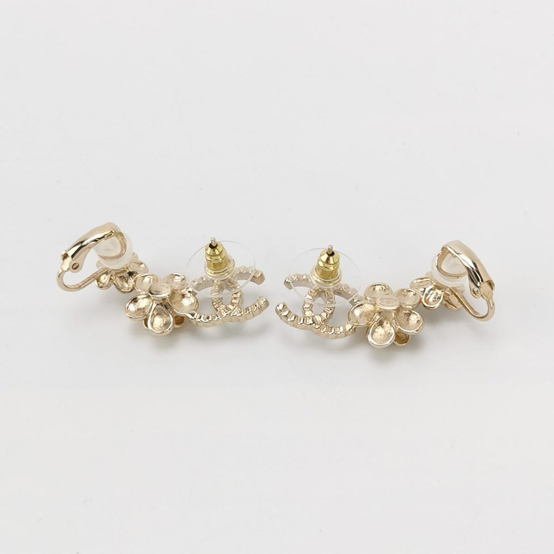 Chanel 2021 Strass & Resin Floral CC Ear Climber Earrings