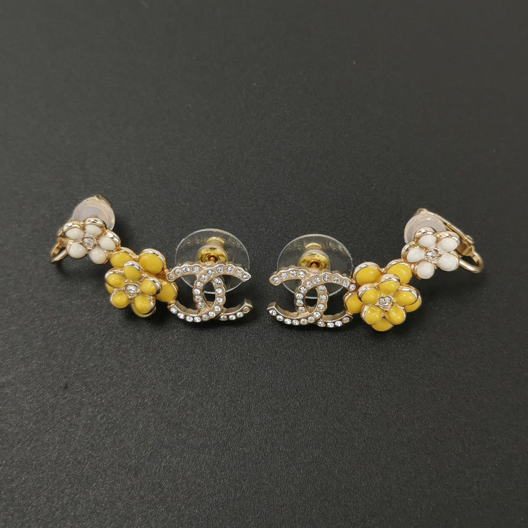 Chanel 2021 Strass & Resin Floral CC Ear Climber Earrings