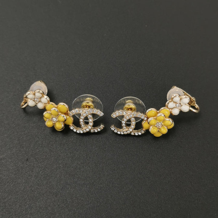 Chanel 2021 Strass & Resin Floral CC Ear Climber Earrings
