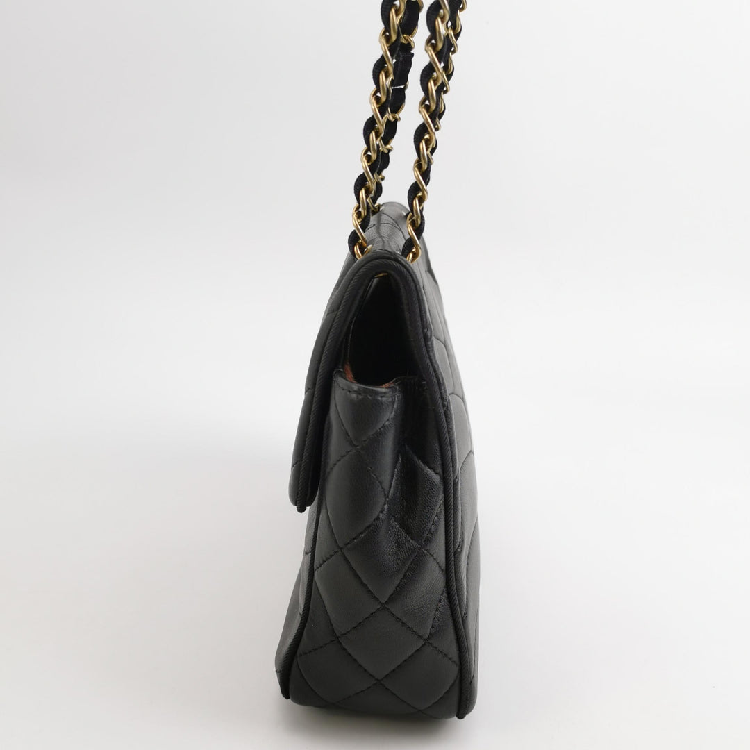 Chanel Scallop Quilted Pagoda Flap Bag Medium Black Lambskin Gold Hardware