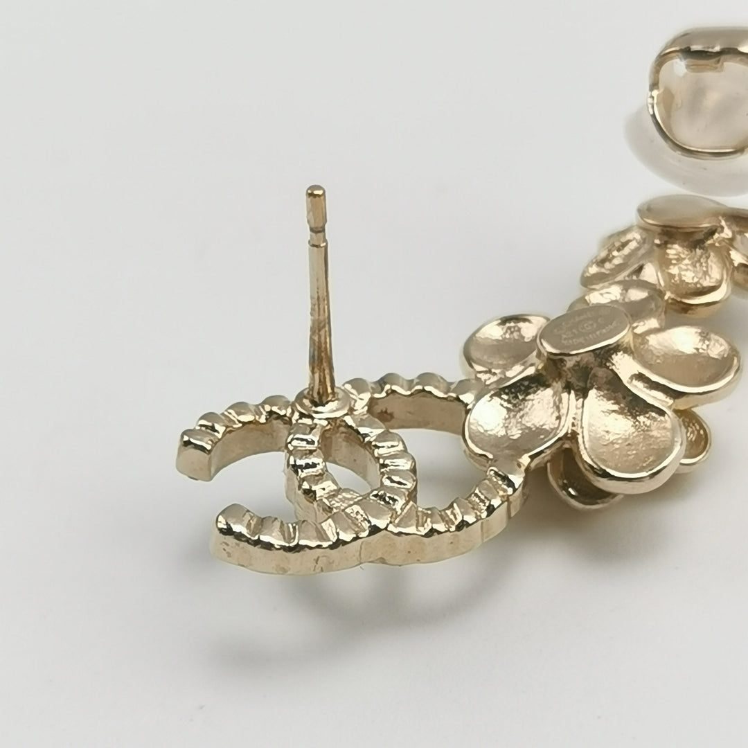 Chanel 2021 Strass & Resin Floral CC Ear Climber Earrings