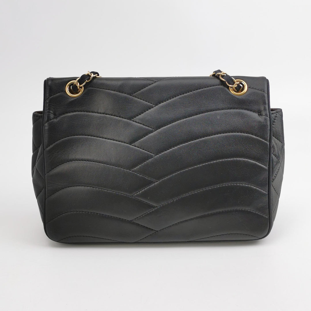Chanel Scallop Quilted Pagoda Flap Bag Medium Black Lambskin Gold Hardware