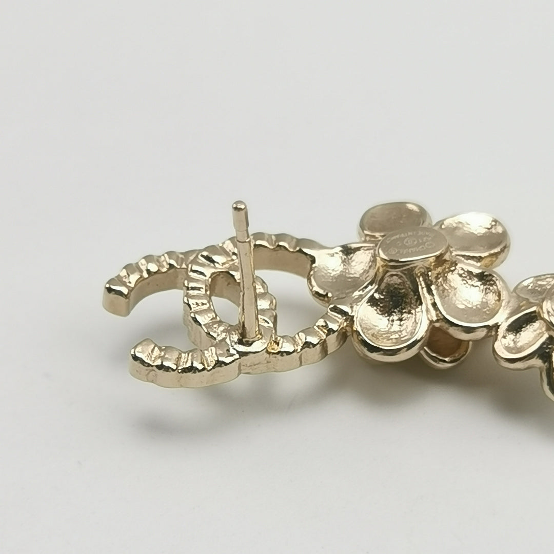 Chanel 2021 Strass & Resin Floral CC Ear Climber Earrings