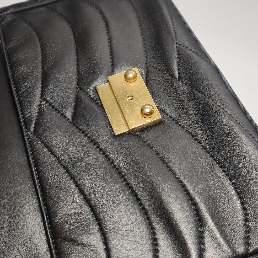 Chanel Scallop Quilted Pagoda Flap Bag Medium Black Lambskin Gold Hardware