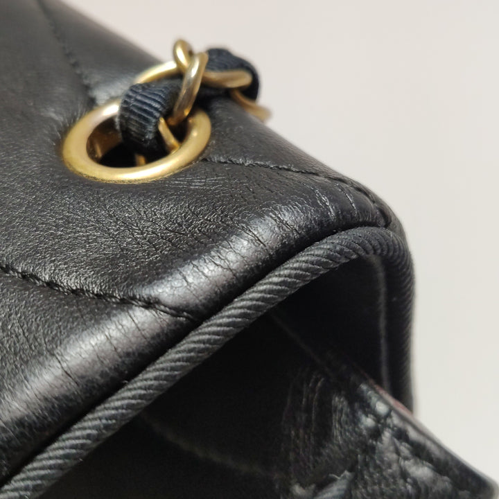 Chanel Scallop Quilted Pagoda Flap Bag Medium Black Lambskin Gold Hardware