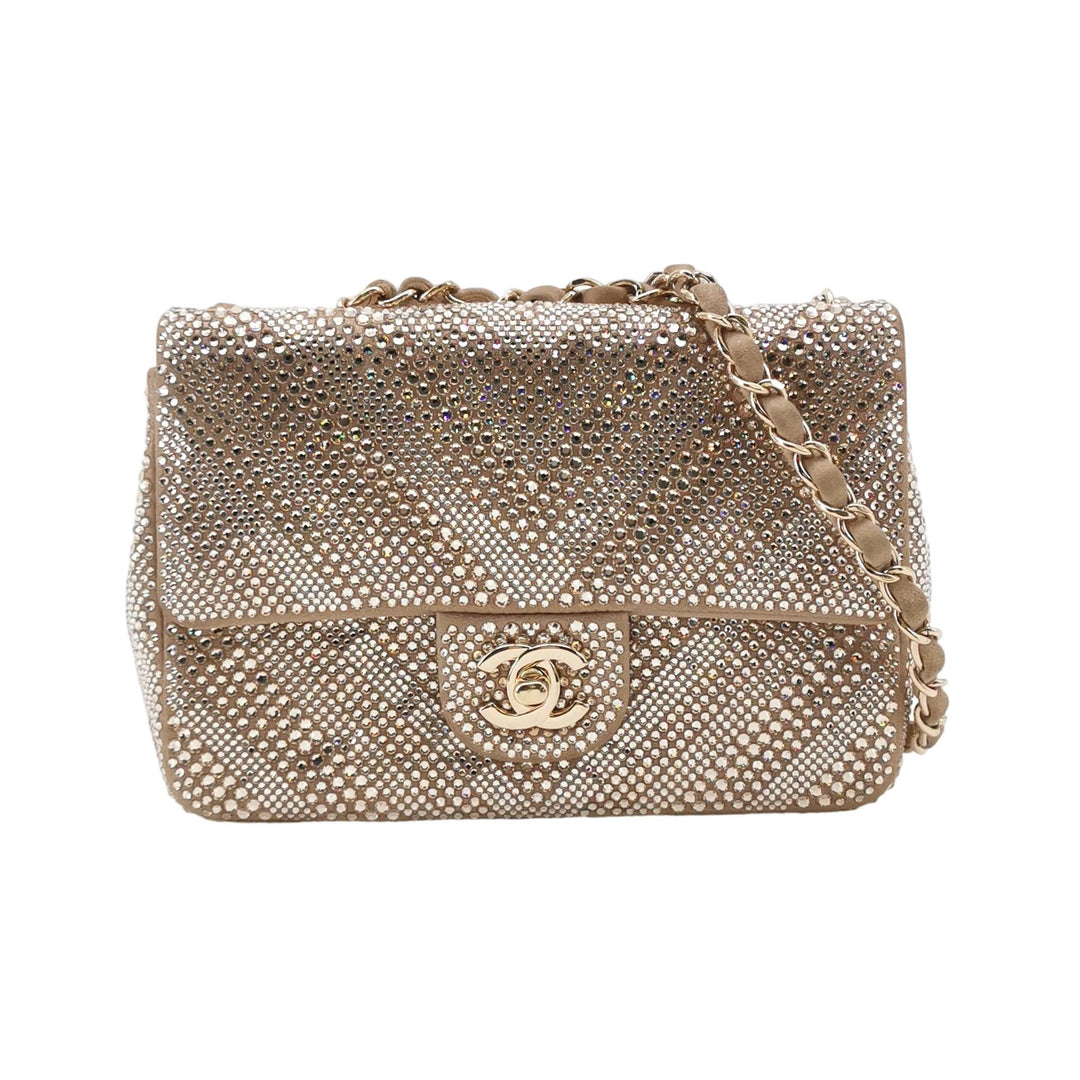 Chanel 2015 Swarovski Crystals Classic Square Mini Flap Bag Beige Gold Hardware (2017 – 2018)