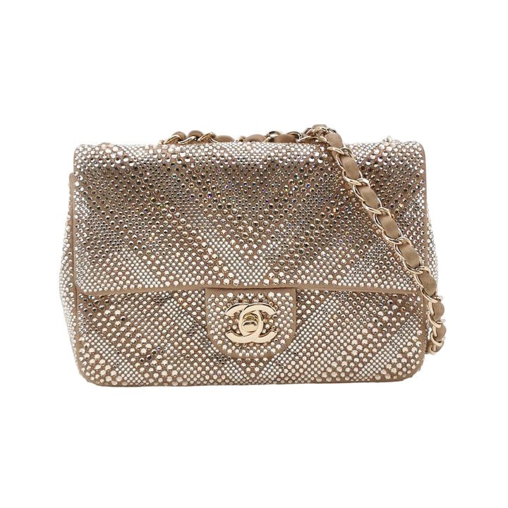 Chanel 2015 Swarovski Crystals Classic Square Mini Flap Bag Beige Gold Hardware (2017 – 2018)