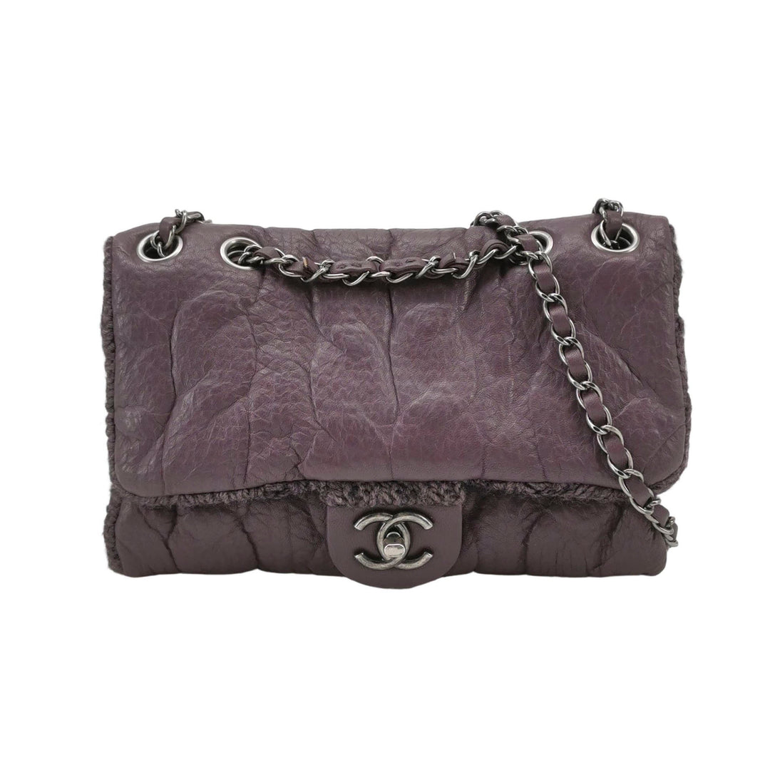 Chanel Chic Knit Flap Bag Medium Sheepskin and Wool Purple Ruthenium Hardware