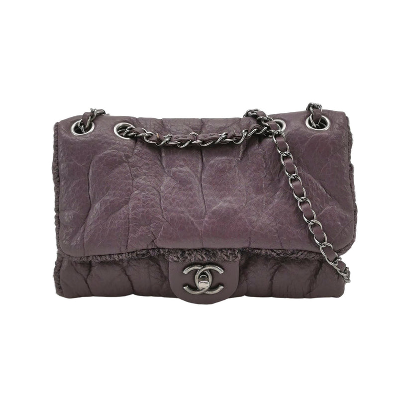 Chanel Chic Knit Flap Bag Medium Sheepskin and Wool Purple Ruthenium Hardware