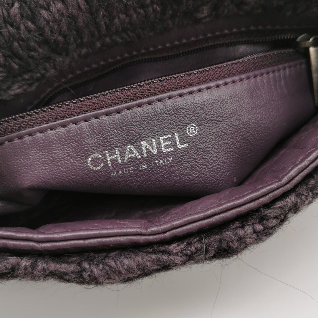 Chanel Chic Knit Flap Bag Medium Sheepskin and Wool Purple Ruthenium Hardware