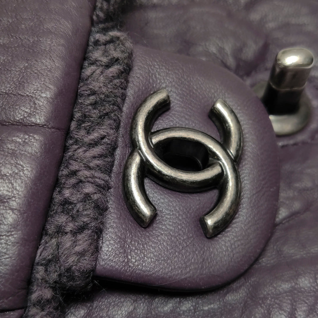 Chanel Chic Knit Flap Bag Medium Sheepskin and Wool Purple Ruthenium Hardware