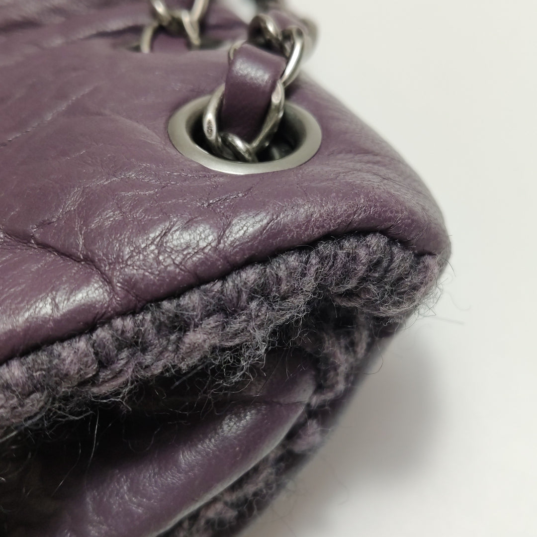 Chanel Chic Knit Flap Bag Medium Sheepskin and Wool Purple Ruthenium Hardware