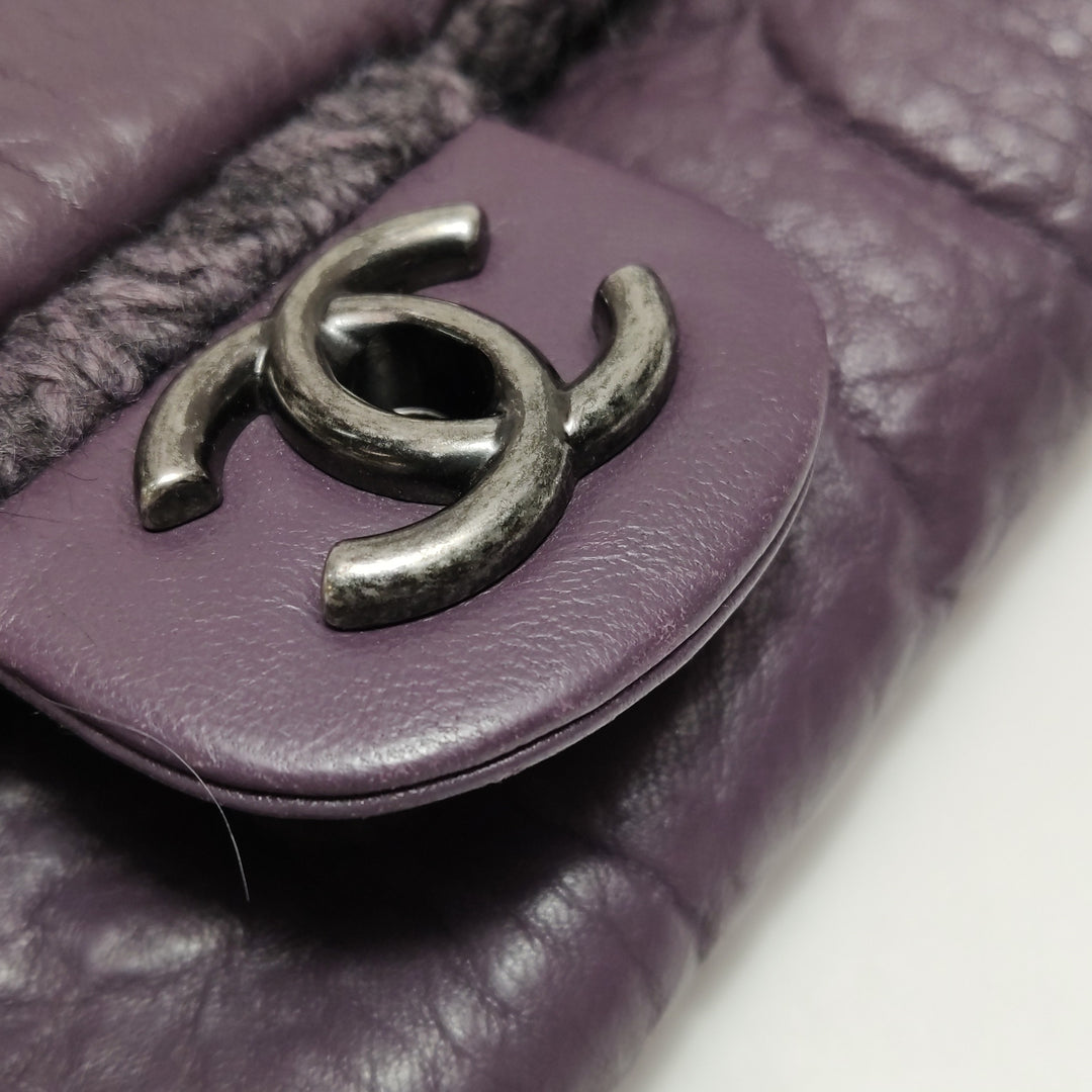 Chanel Chic Knit Flap Bag Medium Sheepskin and Wool Purple Ruthenium Hardware