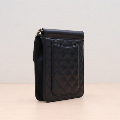 Chanel Quilted Black Vertical Phone Clutch Lambskin Gold CC Logo