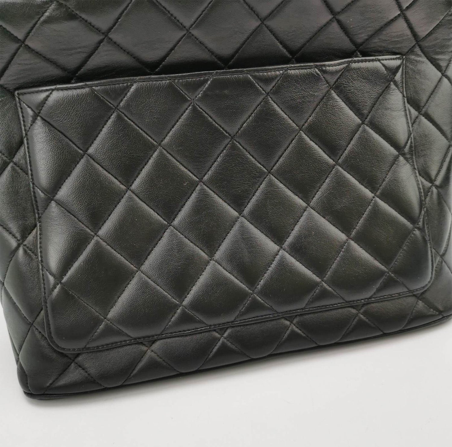 chanel vintage black lambskin leather quilted tote bag