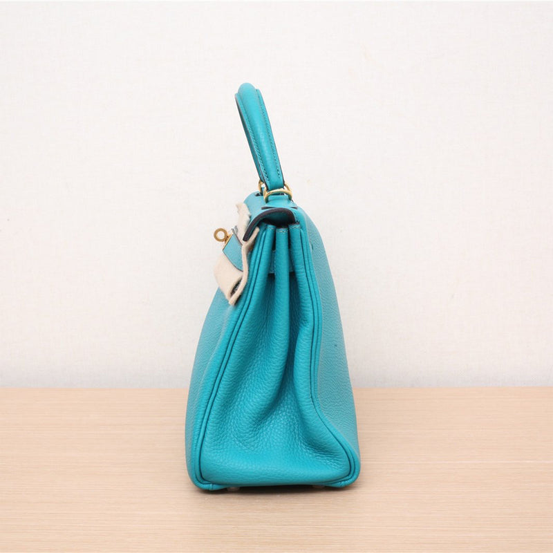 Hermès Kelly 28 7F Blue Paon Togo Leather X Stamp Gold Hardware 2016