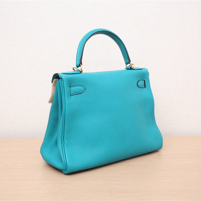 Hermès Kelly 28 7F Blue Paon Togo Leather X Stamp Gold Hardware 2016