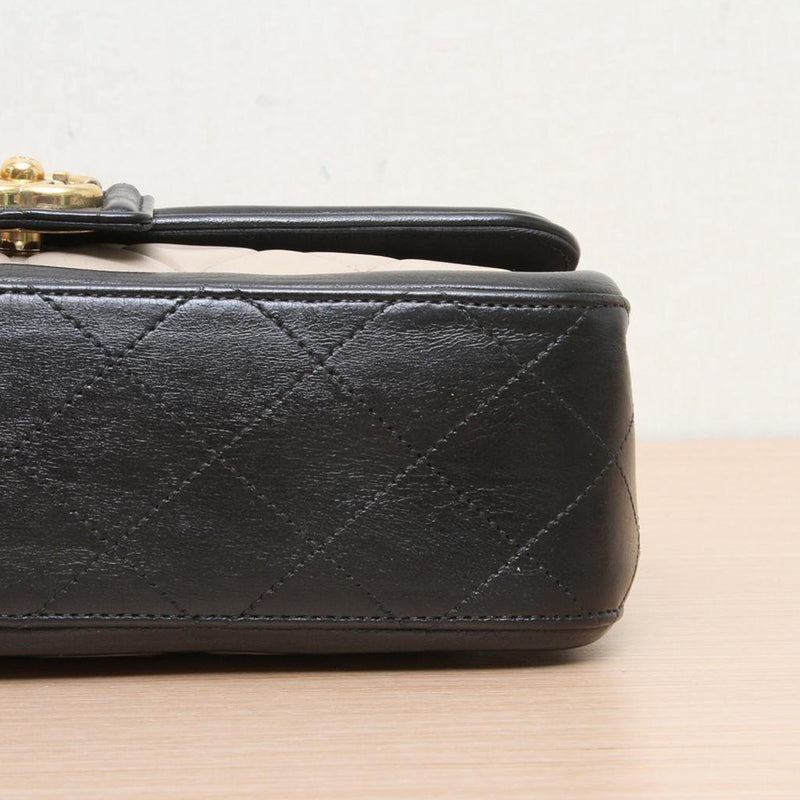 Chanel Beige Leather Black / Beige Trim Flap Bag 2014