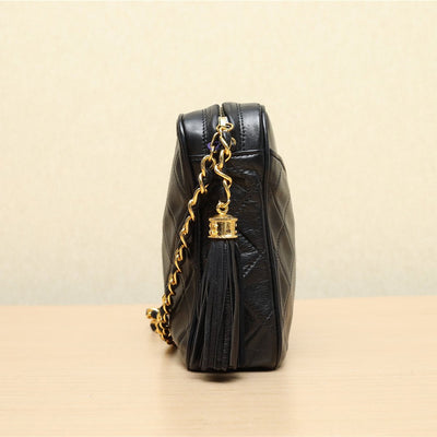 Chanel *Vintage* Black CC Vintage Tassel Camera Bag Quilted Lambskin Leather
